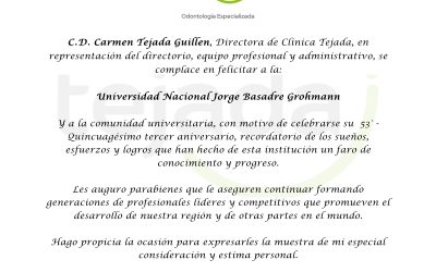 Extendemos un saludo por su 53° aniversario a la UNJBG